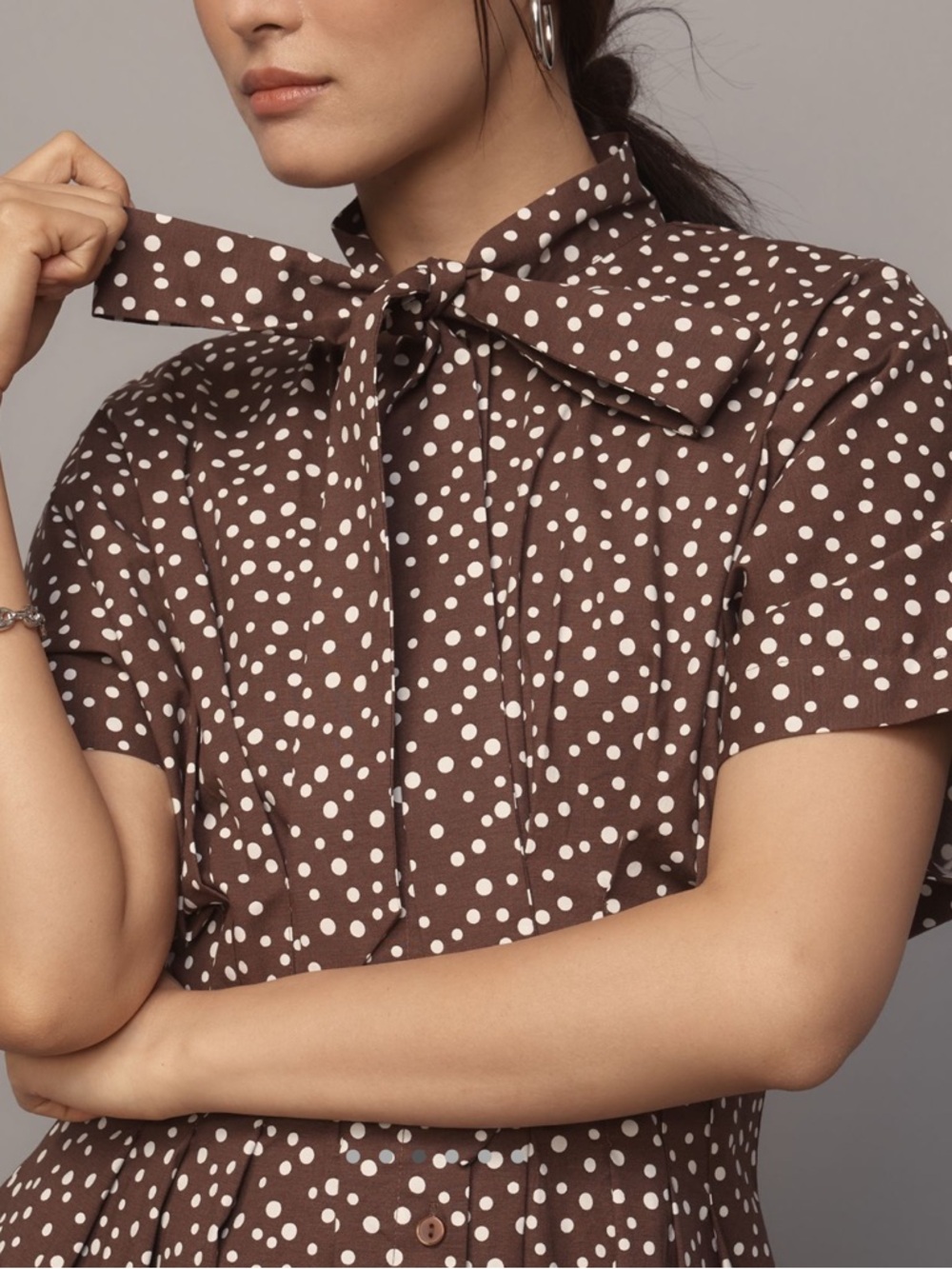 Exquise Tobie Collared Button-Front Tie-Neck Mini Shirt Dress Anthroplogie NEW - Picture 3 of 15